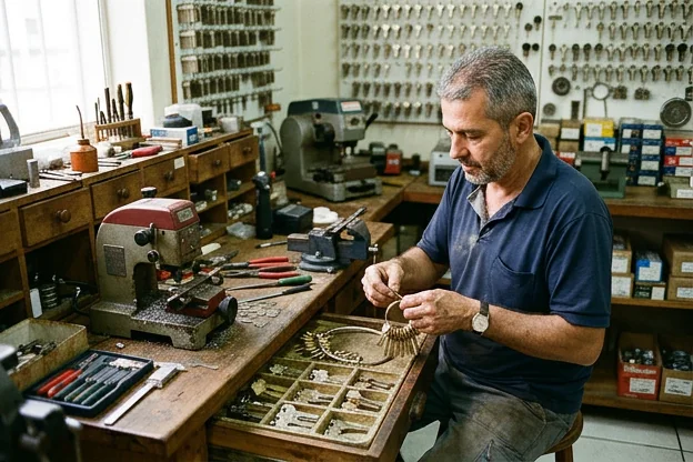 Chaveiro organizando chaves de forma segura.